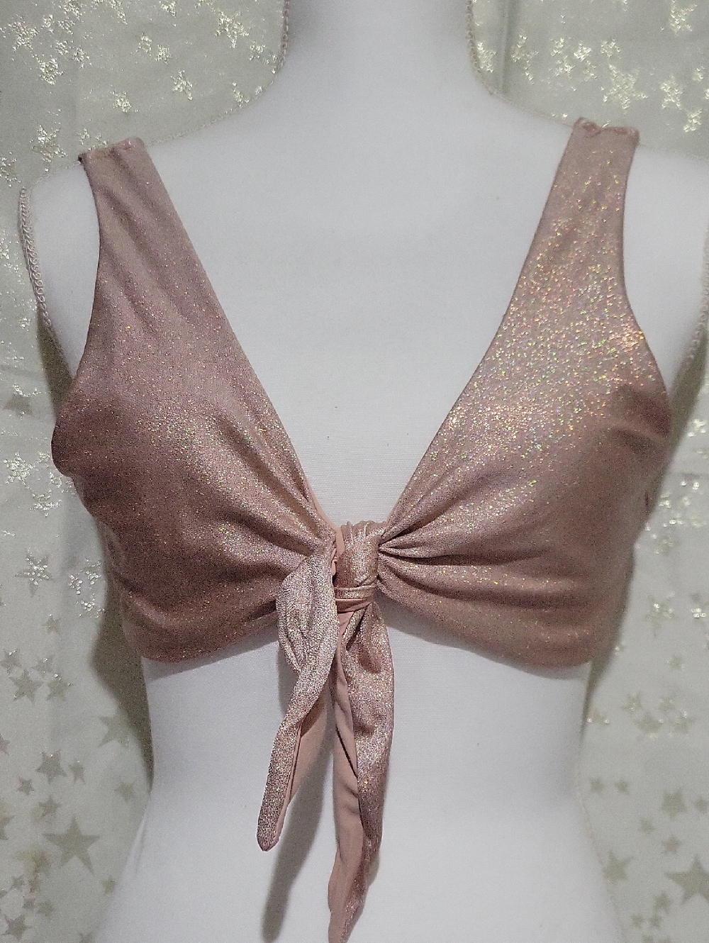 Dippin' Daisy's Women's L Shimmery Rose Tie-Front Bikini Top